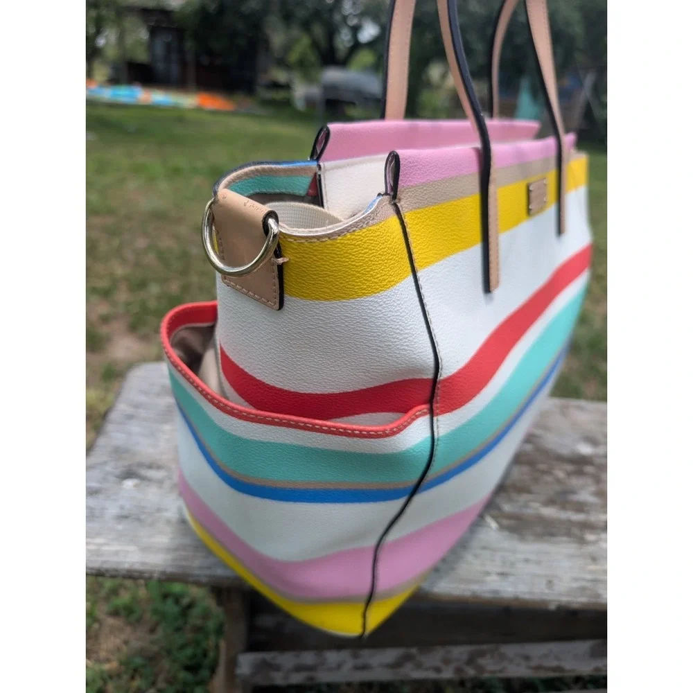 Kate Spade Grove Street Kaylie Diaper Tote Purse Bag Classic Striped Rainbow